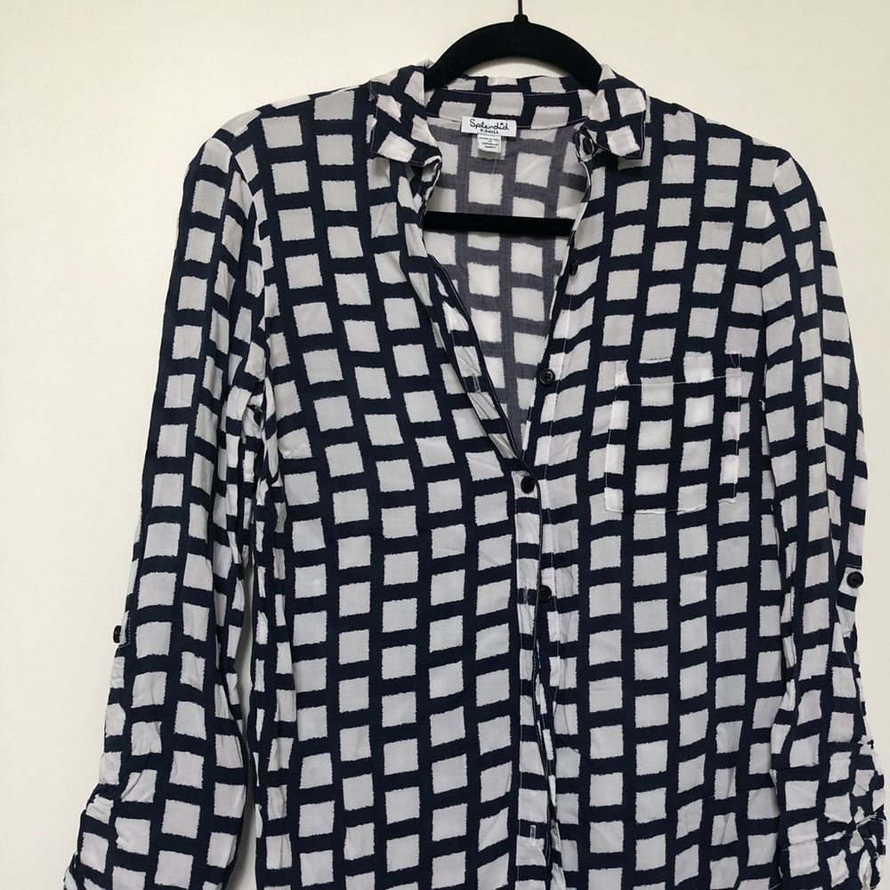 Navy and White button up blouse